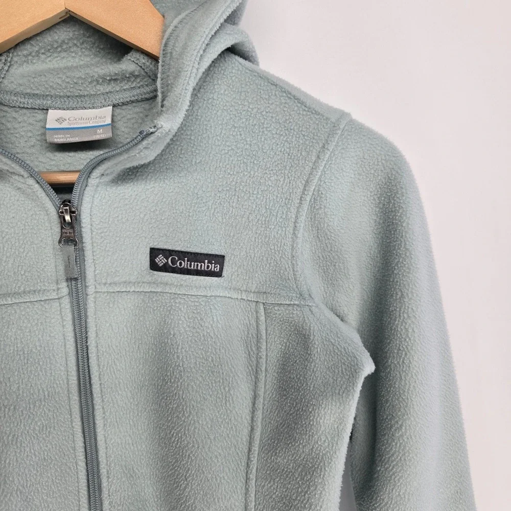 Columbia Fleece Hoodie Kids M 10/12 Sage Green Full Zip Jacket Outdoor Warm Soft